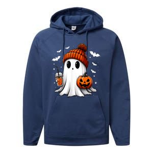 Cute Ghost Drink Pumpkin Halloween Gift Performance Fleece Hoodie