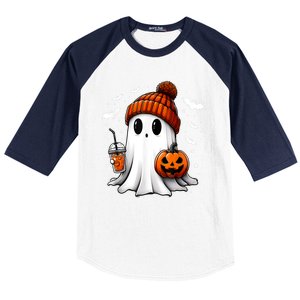 Cute Ghost Drink Pumpkin Halloween Gift Baseball Sleeve Shirt