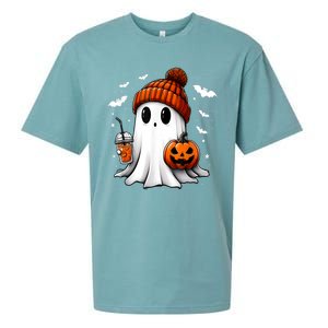 Cute Ghost Drink Pumpkin Halloween Gift Sueded Cloud Jersey T-Shirt