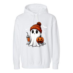 Cute Ghost Drink Pumpkin Halloween Gift Garment-Dyed Fleece Hoodie