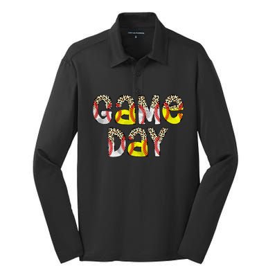 Cute Game Day Leopard Baseball Softball Mom Life Mom Of Both Silk Touch Performance Long Sleeve Polo