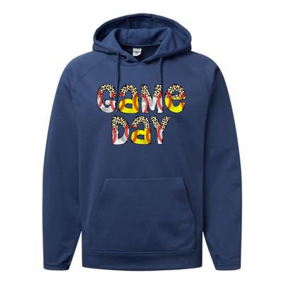 Cute Game Day Leopard Baseball Softball Mom Life Mom Of Both Performance Fleece Hoodie