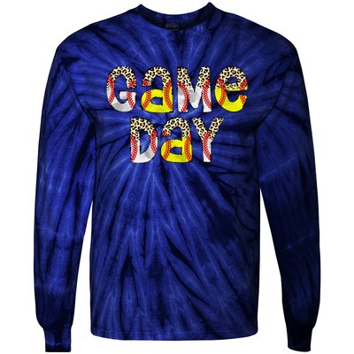 Cute Game Day Leopard Baseball Softball Mom Life Mom Of Both Tie-Dye Long Sleeve Shirt