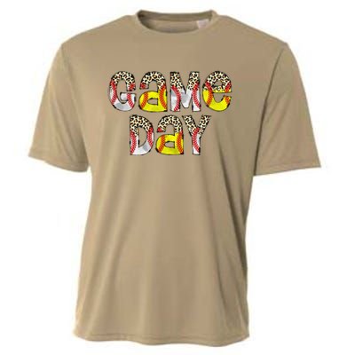 Cute Game Day Leopard Baseball Softball Mom Life Mom Of Both Cooling Performance Crew T-Shirt