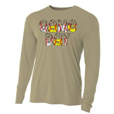 Cute Game Day Leopard Baseball Softball Mom Life Mom Of Both Cooling Performance Long Sleeve Crew