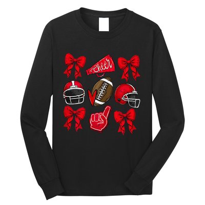 Coquette Game Day Football Cheer Mom Funny Football Lover Long Sleeve Shirt