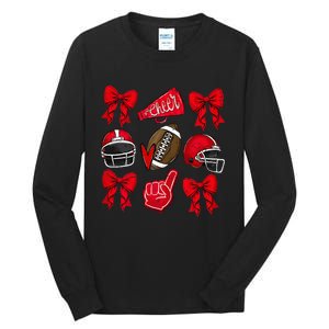 Coquette Game Day Football Cheer Mom Funny Football Lover Tall Long Sleeve T-Shirt