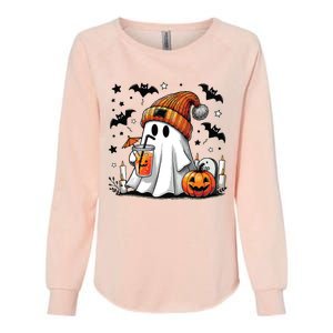 Cute Ghost Drinking Coffee Halloween Ghost Coffee Women Womens California Wash Sweatshirt