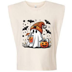 Cute Ghost Drinking Coffee Halloween Ghost Coffee Women Garment-Dyed Women's Muscle Tee