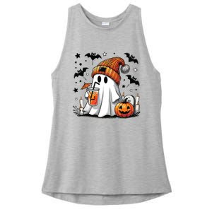 Cute Ghost Drinking Coffee Halloween Ghost Coffee Women Ladies PosiCharge Tri-Blend Wicking Tank