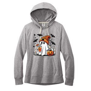 Cute Ghost Drinking Coffee Halloween Ghost Coffee Women Women's Fleece Hoodie