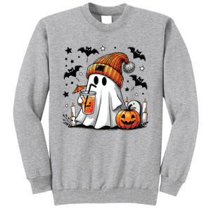 Cute Ghost Drinking Coffee Halloween Ghost Coffee Women Tall Sweatshirt