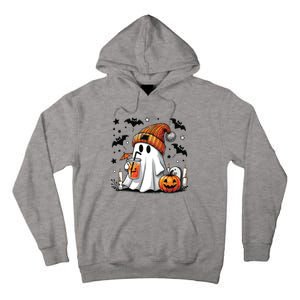 Cute Ghost Drinking Coffee Halloween Ghost Coffee Women Tall Hoodie