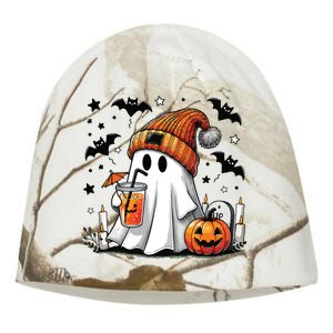 Cute Ghost Drinking Coffee Halloween Ghost Coffee Women Kati - Camo Knit Beanie