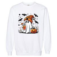 Cute Ghost Drinking Coffee Halloween Ghost Coffee Women Garment-Dyed Sweatshirt