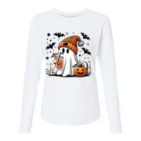 Cute Ghost Drinking Coffee Halloween Ghost Coffee Women Womens Cotton Relaxed Long Sleeve T-Shirt