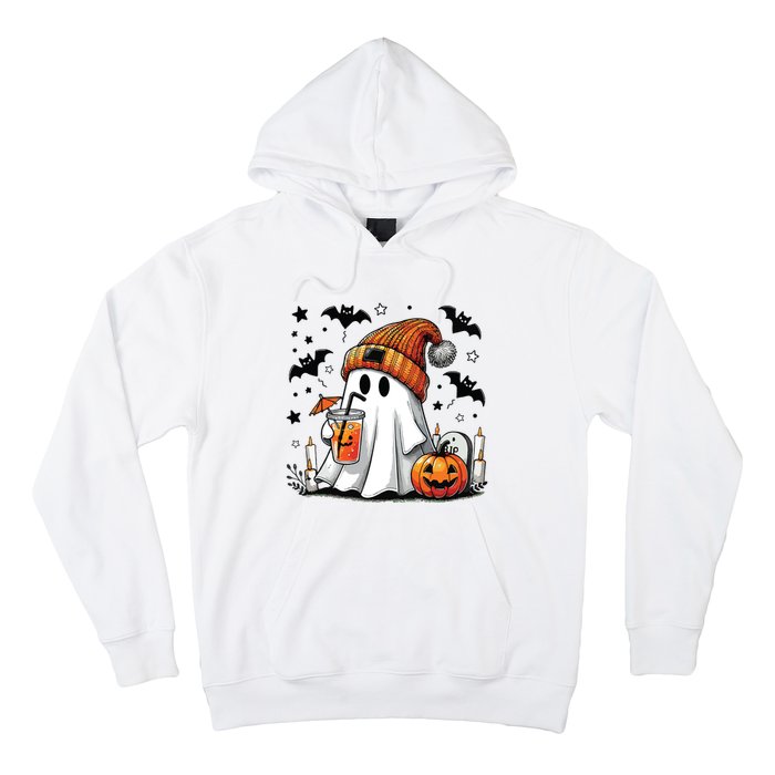 Cute Ghost Drinking Coffee Halloween Ghost Coffee Women Hoodie