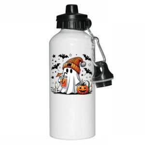 Cute Ghost Drinking Coffee Halloween Ghost Coffee Women Aluminum Water Bottle