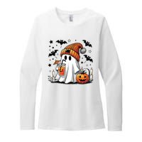 Cute Ghost Drinking Coffee Halloween Ghost Coffee Women Womens CVC Long Sleeve Shirt