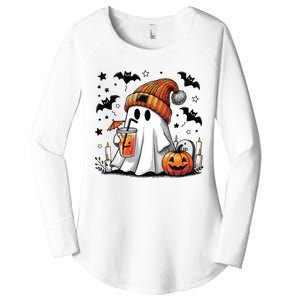 Cute Ghost Drinking Coffee Halloween Ghost Coffee Women Women's Perfect Tri Tunic Long Sleeve Shirt