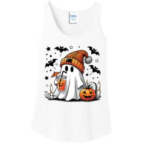 Cute Ghost Drinking Coffee Halloween Ghost Coffee Women Ladies Essential Tank