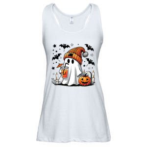 Cute Ghost Drinking Coffee Halloween Ghost Coffee Women Ladies Essential Flowy Tank