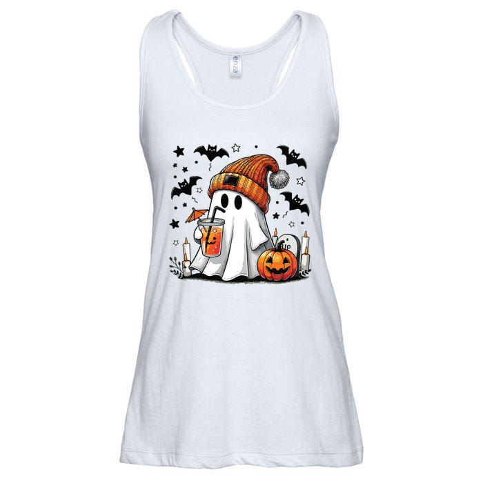 Cute Ghost Drinking Coffee Halloween Ghost Coffee Women Ladies Essential Flowy Tank