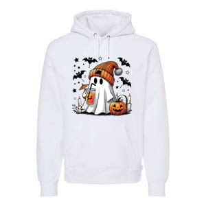 Cute Ghost Drinking Coffee Halloween Ghost Coffee Women Premium Hoodie