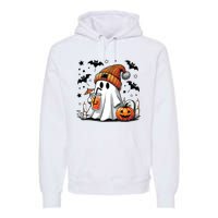 Cute Ghost Drinking Coffee Halloween Ghost Coffee Women Premium Hoodie