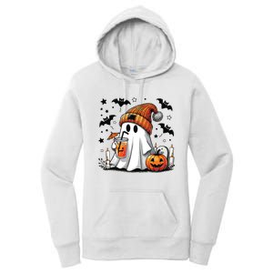 Cute Ghost Drinking Coffee Halloween Ghost Coffee Women Women's Pullover Hoodie