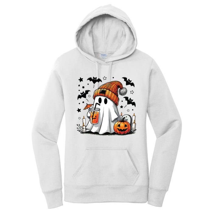 Cute Ghost Drinking Coffee Halloween Ghost Coffee Women Women's Pullover Hoodie