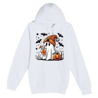 Cute Ghost Drinking Coffee Halloween Ghost Coffee Women Premium Pullover Hoodie