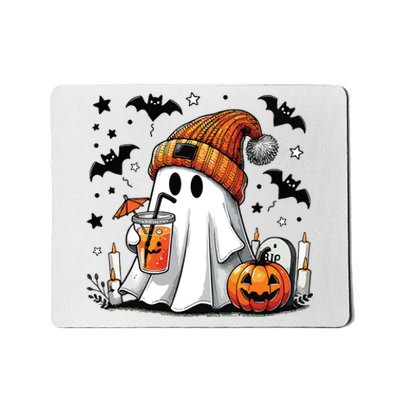 Cute Ghost Drinking Coffee Halloween Ghost Coffee Women Mousepad