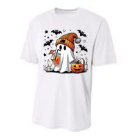 Cute Ghost Drinking Coffee Halloween Ghost Coffee Women Performance Sprint T-Shirt