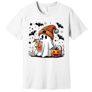 Cute Ghost Drinking Coffee Halloween Ghost Coffee Women Premium T-Shirt