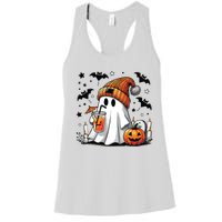 Cute Ghost Drinking Coffee Halloween Ghost Coffee Women Women's Racerback Tank