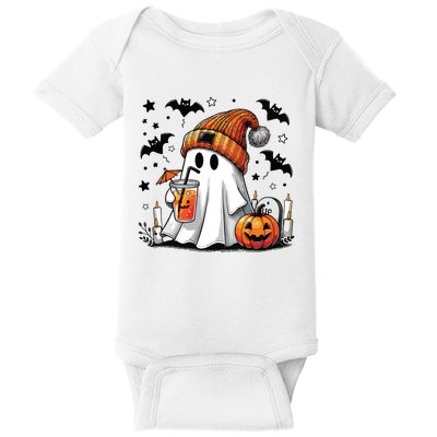 Cute Ghost Drinking Coffee Halloween Ghost Coffee Women Baby Bodysuit