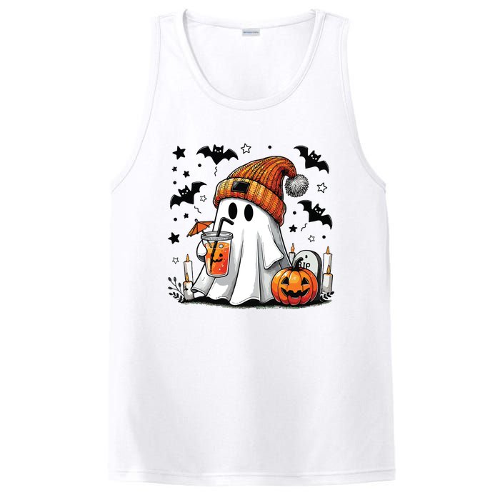 Cute Ghost Drinking Coffee Halloween Ghost Coffee Women PosiCharge Competitor Tank