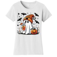 Cute Ghost Drinking Coffee Halloween Ghost Coffee Women Women's T-Shirt