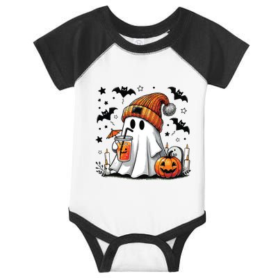 Cute Ghost Drinking Coffee Halloween Ghost Coffee Women Infant Baby Jersey Bodysuit