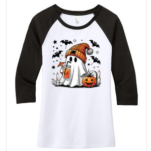 Cute Ghost Drinking Coffee Halloween Ghost Coffee Women Women's Tri-Blend 3/4-Sleeve Raglan Shirt