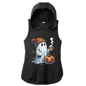 Cute Ghost Drinking Coffee Halloween Ghost Coffee Women Ladies PosiCharge Tri-Blend Wicking Draft Hoodie Tank