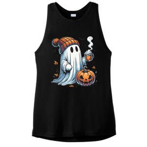 Cute Ghost Drinking Coffee Halloween Ghost Coffee Women Ladies PosiCharge Tri-Blend Wicking Tank