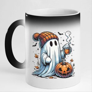 Cute Ghost Drinking Coffee Halloween Ghost Coffee Women 11oz Black Color Changing Mug