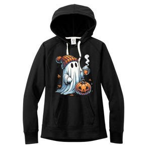 Cute Ghost Drinking Coffee Halloween Ghost Coffee Women Women's Fleece Hoodie