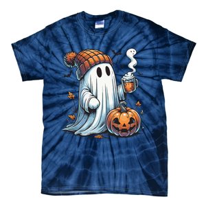 Cute Ghost Drinking Coffee Halloween Ghost Coffee Women Tie-Dye T-Shirt