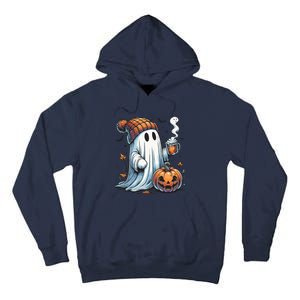 Cute Ghost Drinking Coffee Halloween Ghost Coffee Women Tall Hoodie