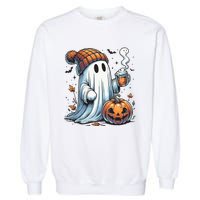 Cute Ghost Drinking Coffee Halloween Ghost Coffee Women Garment-Dyed Sweatshirt