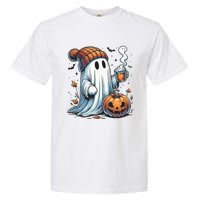 Cute Ghost Drinking Coffee Halloween Ghost Coffee Women Garment-Dyed Heavyweight T-Shirt