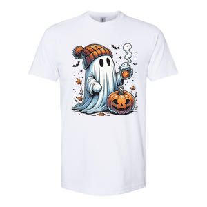 Cute Ghost Drinking Coffee Halloween Ghost Coffee Women Softstyle CVC T-Shirt